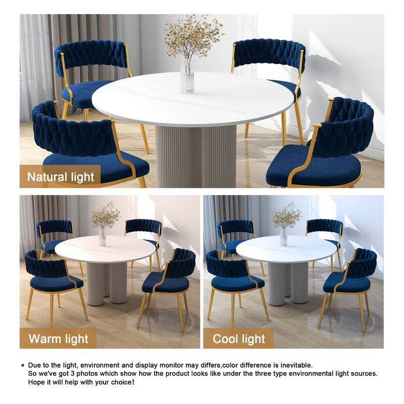 Set of 4 Velvet Dining Chair with Golden Metal Legs