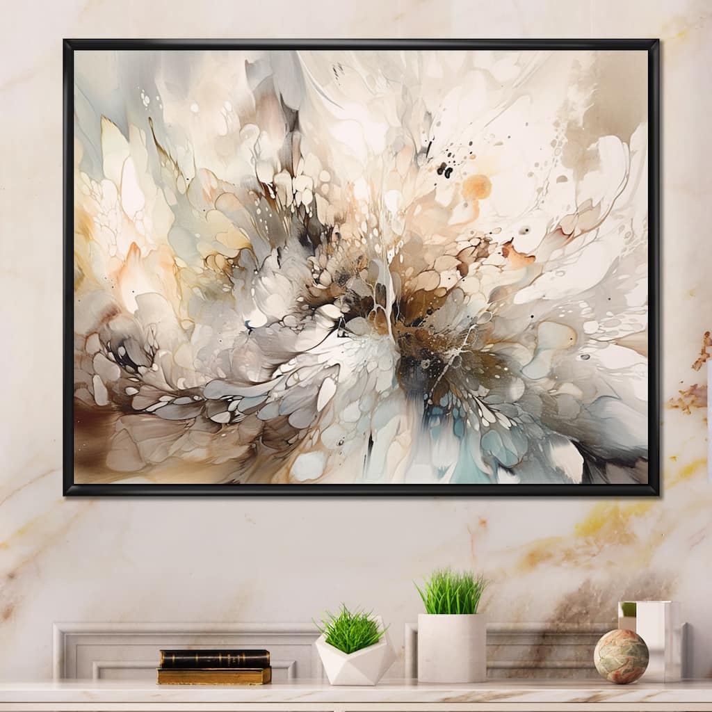 Designart "White And Grey Geometric Depths I" Modern Geometric Framed Wall Art For Living Room