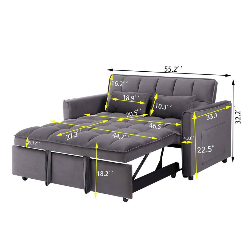 Versatile Velvet Futon Sofa Bed with Adjustable Back and Storage Bag for Living Room