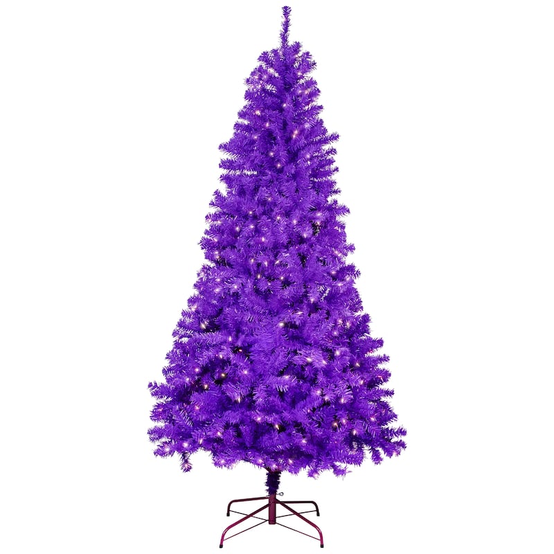 Pre-Lit Medium Pine Artificial Christmas Tree - 6' - Purple - Clear Lights - 6 Foot