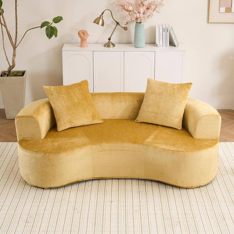 Moon Shaped Sleeper Sofa,Deep Seat Cat Waist Design,No Assembly Needed - Yellow