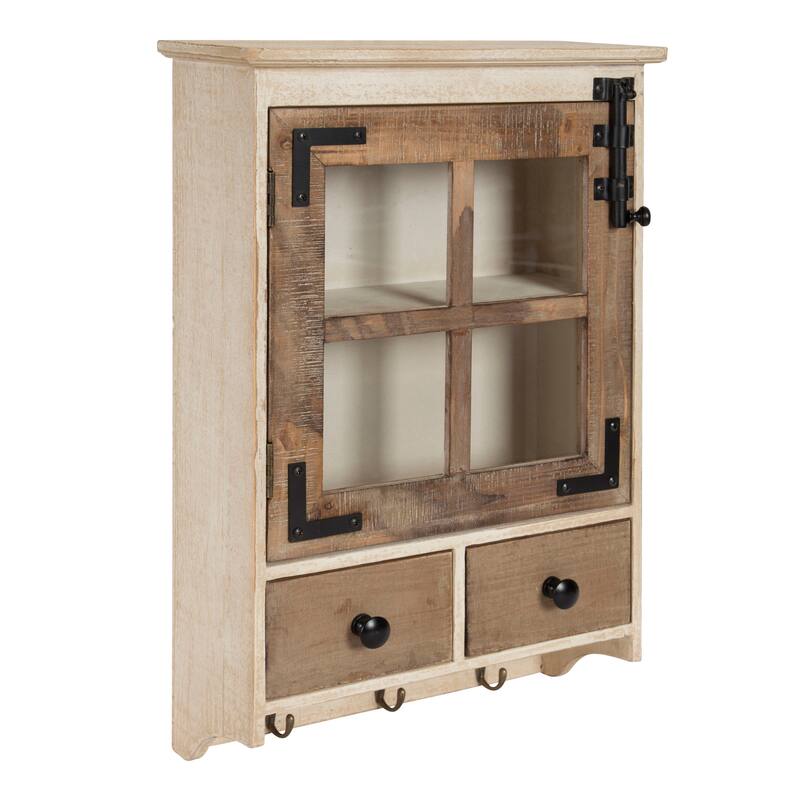 Kate and Laurel Hutchins Decorative Wood Wall Cabinet - One Door Two Drawer Cabinet - Rustic Brown