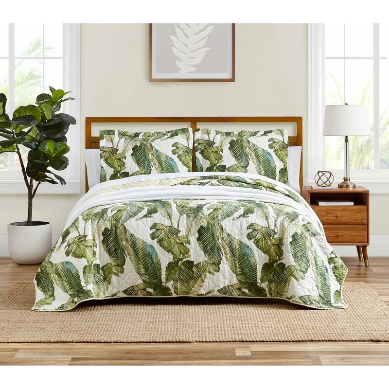 Tommy Bahama Fiesta Palms Green Cotton Reversible Quilt Set