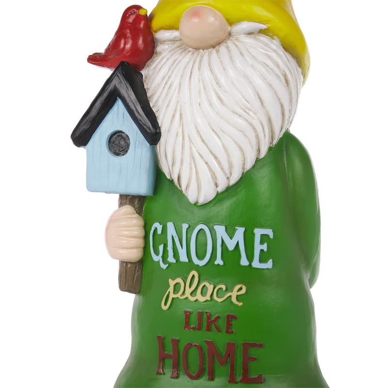 Alpine Corporation 24"H "Gnome Place Like Home" Indoor/Outdoor Garden Gnome Statue, Green/Yellow