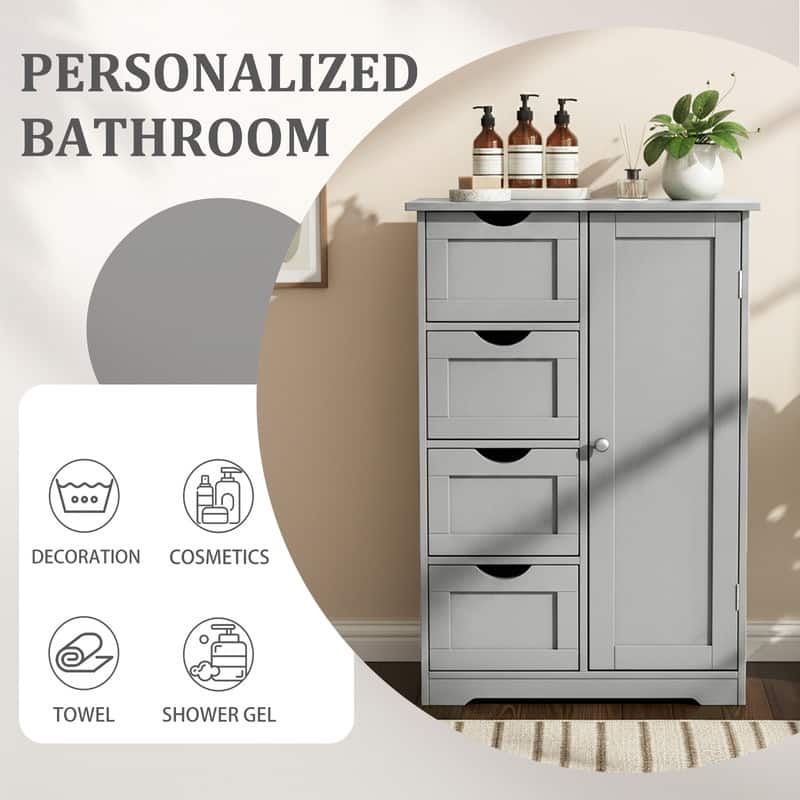 Black Bathroom Storage Cabinet with 4 Drawers and 1 Door