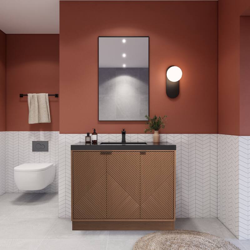 Milano 42" Freestanding (L) Bathroom Vanity with Black Acrylic Sink - 41.73" x 19.49" x 35.46'' - Chestnut Brown