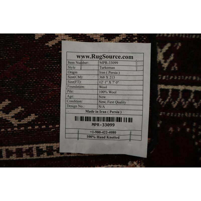 Hand Knotted Oriental 100% Wool Carpet Traditional All-Over Red Turkoman Area Rug - 12' 1'' X 7' 0''