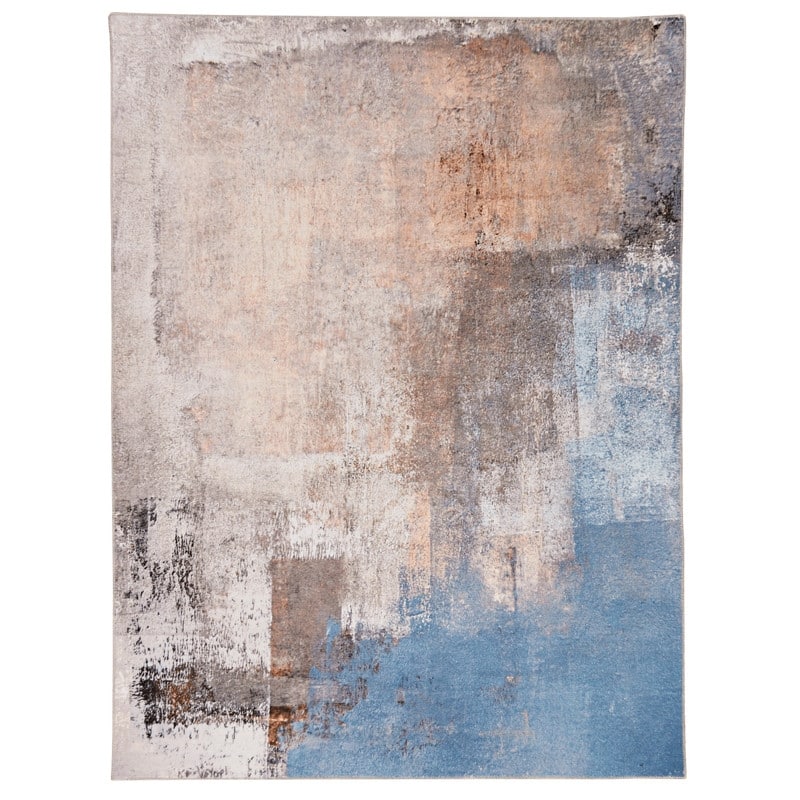 Kyler Machine Washable Beige and Blue Watercolor Area Rug