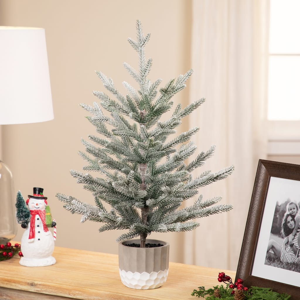 Flocked Potted Artificial Christmas Snowy Tree - 26" - Unlit