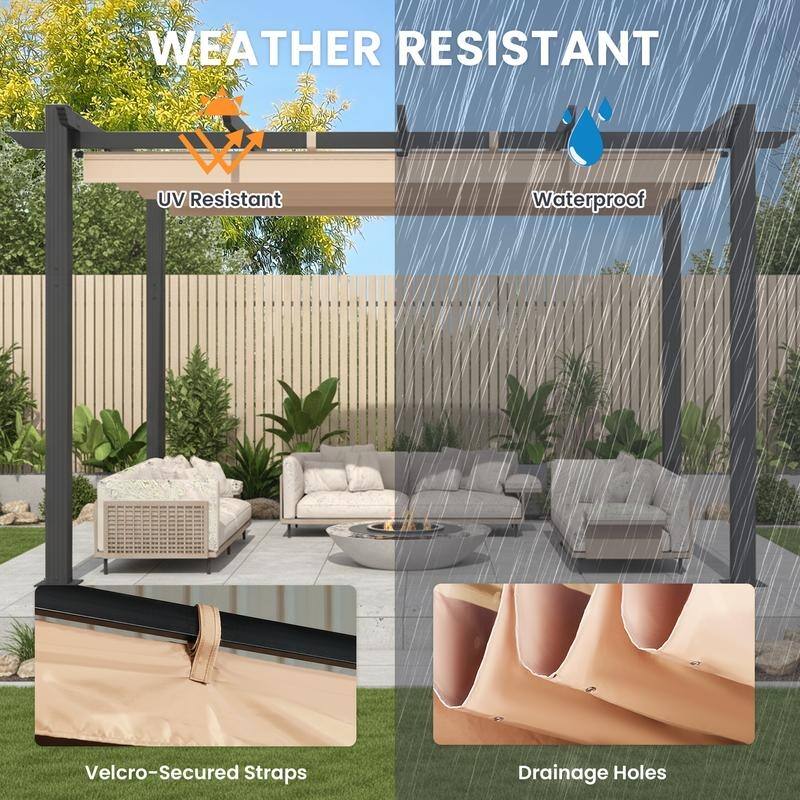 EROMMY 10' x 13' Outdoor Pergola with Retractable Canopy, Heavy-Duty Metal Frame and Adjustable Patio Shade Roof
