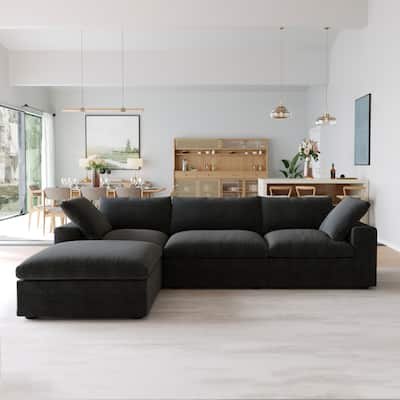 Black Commix Down Filled Overstuffed Sectional Sofa with Ottoman