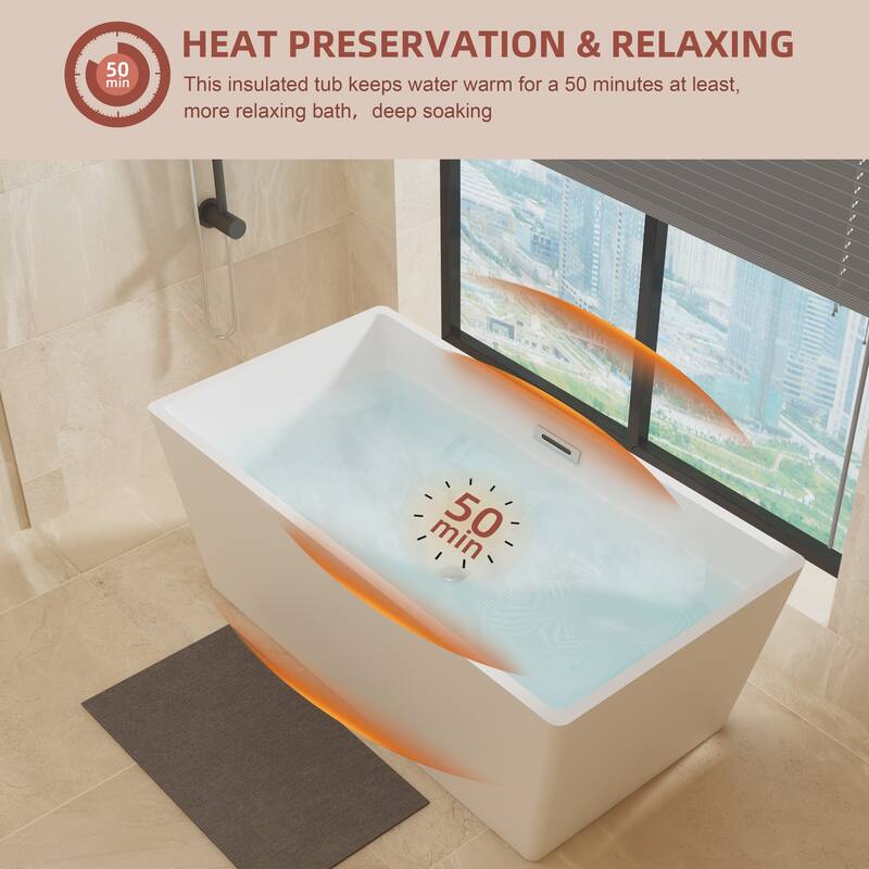 55''/59''/67'' Freestanding Bathtubs, Acrylic Soaking Bathtubs, Modern Spa Deep Soaking Tubs with Overflow & Drainer