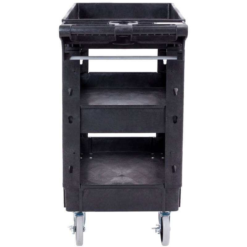 Black Heavy Duty Plastic Rolling Utility Service Cart with 3 Storage Shelf and Lockable Swivel Wheels - 40.70 x 17.13 x 33.74 in