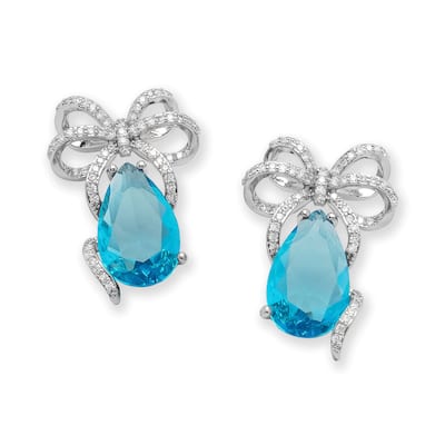 Victoria Townsend Silver Plated Blue and White Cubic Zirconia Stone Bow Earring.
