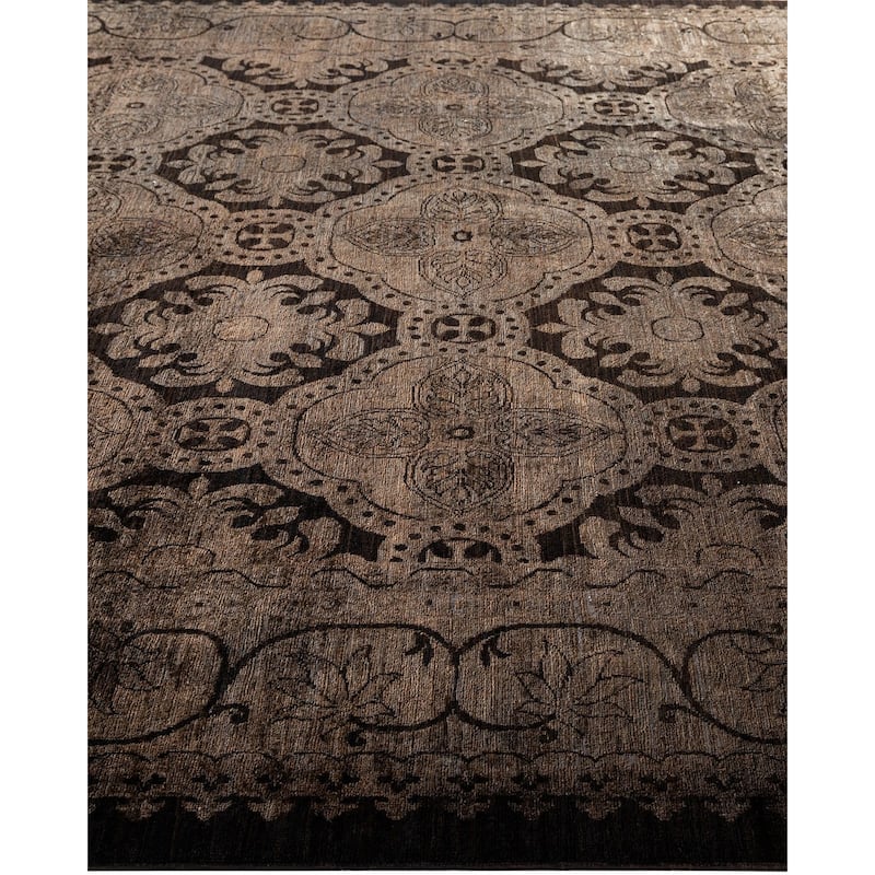 Overton Hand Knotted Wool Vintage Inspired Modern Contemporary Overdyed Black Area Rug - 8' 1" x 10' 3"