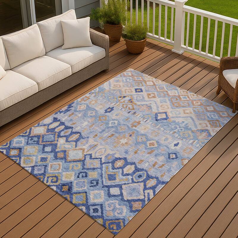 Machine Washable Indoor/ Outdoor Boho Moroccan Chantille Rug - Blue - 8' x 10'