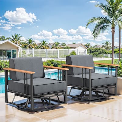 Pocassy Outdoor 2PCS Swivel Chairs with 6 Inch Dark Black Cushion