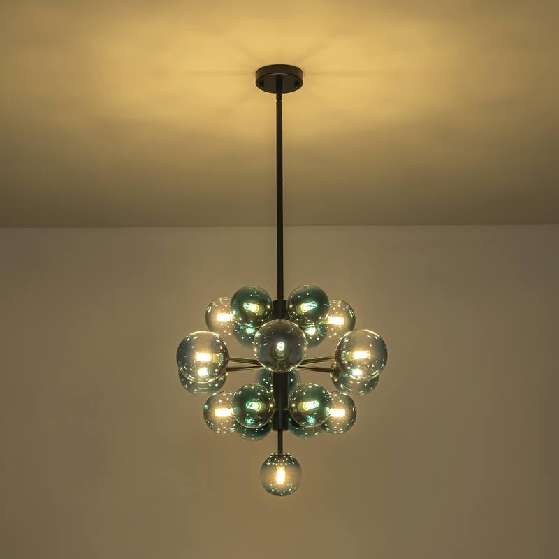 19-Light Modern Glam Tiered Cluster Gradient Glass Globe Bubble Chandelier for Dining Room - 21.3 in. W x 18 in. H