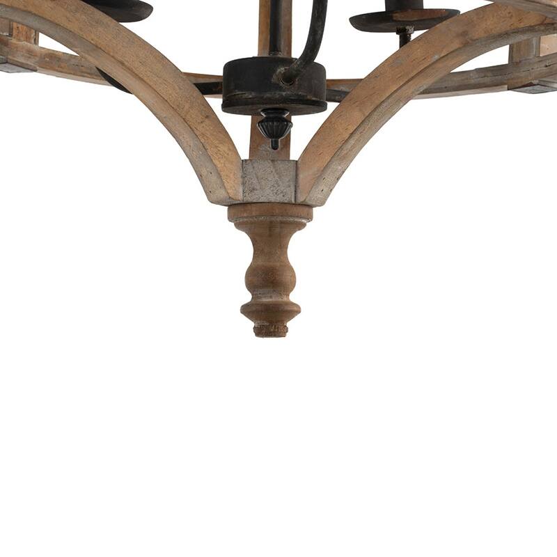 3 - Light Wood Drum Chandelier, Hanging Light Fixture with Adjustable Chain for Foyer Entryway, Bulb Not Included