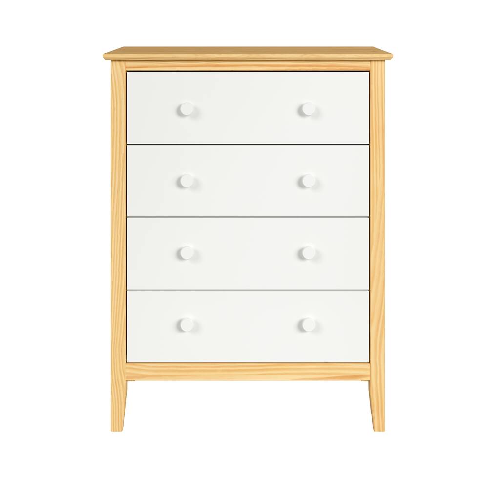 Adeptus Solid Wood Easy Pieces 4 Drawer Dresser Natural w/White Front, White and Natural Knobs