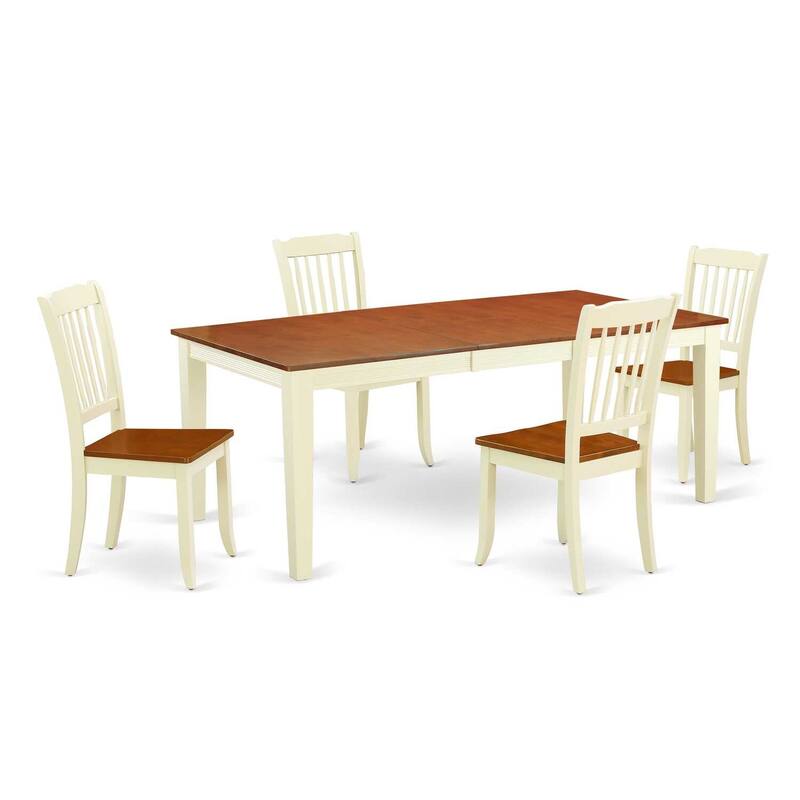 Rectangular Dining Table Set - 5 Piece Table & Chair Set - 60x78 Inch Table with Leaf - Modern Design