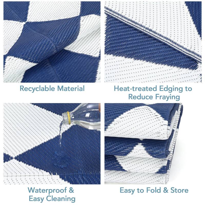 Outdoor Rug Waterproof Reversible Rug Plastic Straw Rug Checkered Floor Mat Outside Carpet for Camping RV Backyard Patio