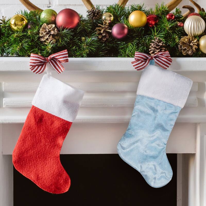 20.5-Inch Blue and White Sheer Organza Christmas Stocking with Faux Fur Cuff - 20.5"