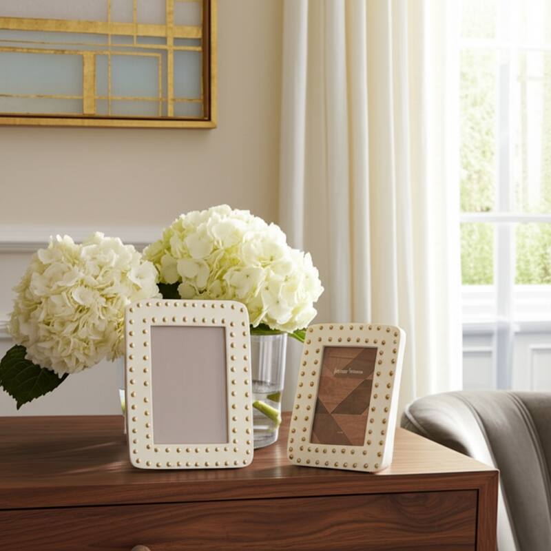 Resin Photo Frame Stud Accents Finish Contemporary Style - 8" Ivory