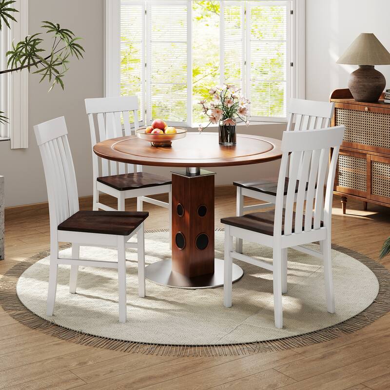 Gymax Dining Chairs Set of 2 w/Slatted High Backrests Concave Seats