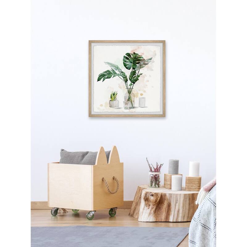 Monstera Leaf Wall Art Print in Glass Frame - Southwestern Home Decor - Large Green Botanical Painting