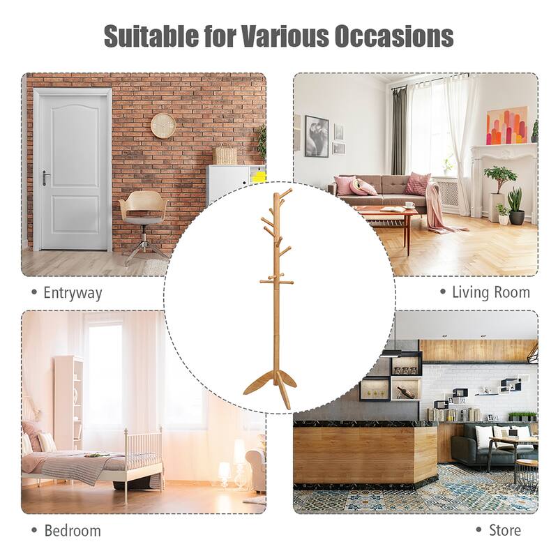 Costway Wooden Coat Rack Entryway Hall Tree 2 Heights w/ 11 Hooks - See Details