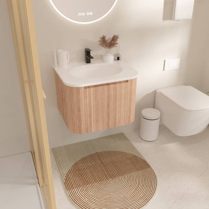 24 Inch Wall Mounted Bathroom Vanity With Sink,Integrated Cultured Marble,Floating Vanity Cabinet With Soft Close Drawer