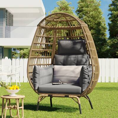 Outdoor Rope Egg-shaped Chair with Removable Cushion Generous Seating