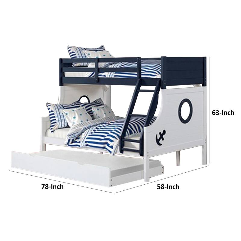 Nexo Twin Over Full Bunk Bed, Blue, White Nautical Coastal Theme