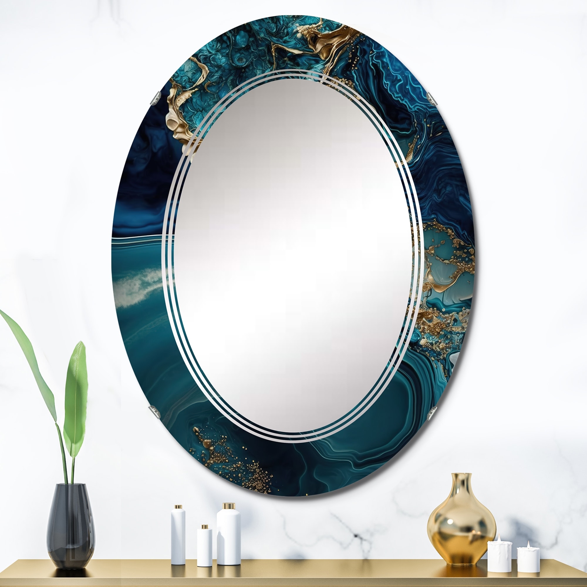 Designart 'Abstract Geode Turquoise I' Printed Abstract Marble Wall Mirror