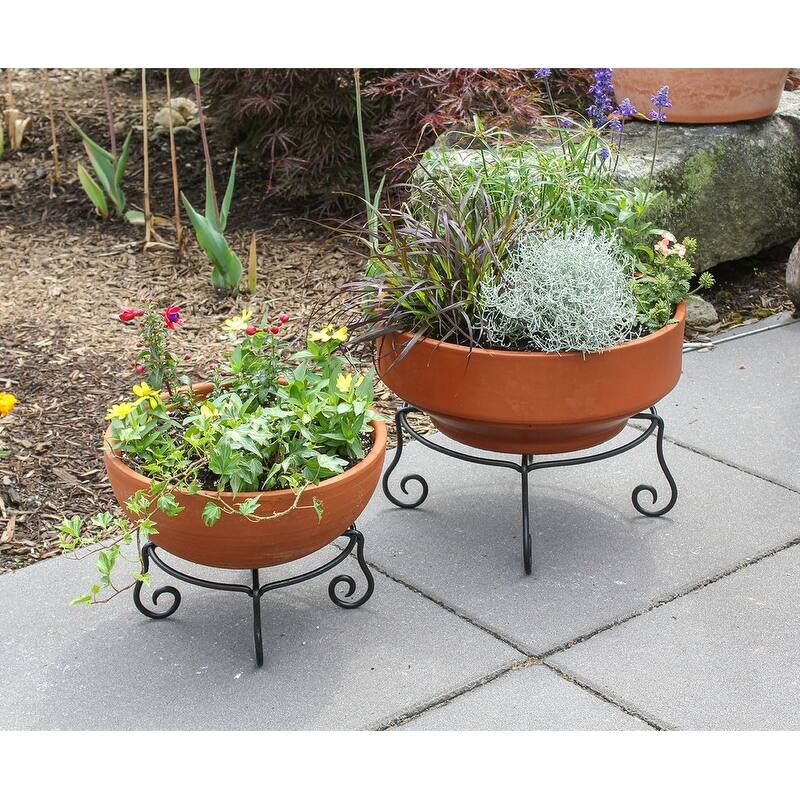 Achla Designs Large Short Piazza Plant Stand, 17 Inch Diameter, Black Powder Coat Finish
