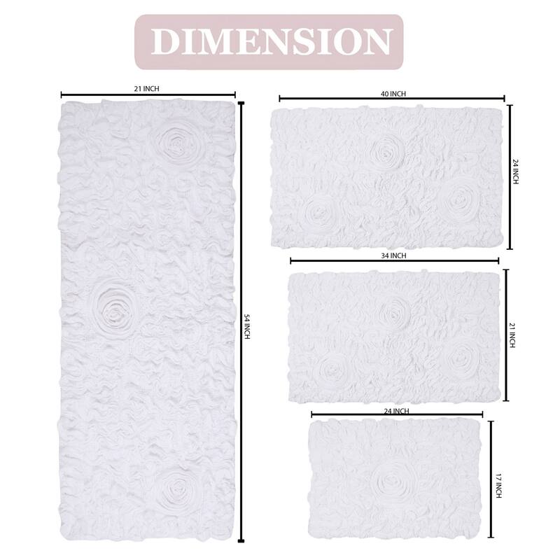 Home Weavers Modesto Collection 100% Cotton Bath Rug, Non-Slip Bath Rug, Extra Soft, Machine Wash, 4 Pcs Set with Runner
