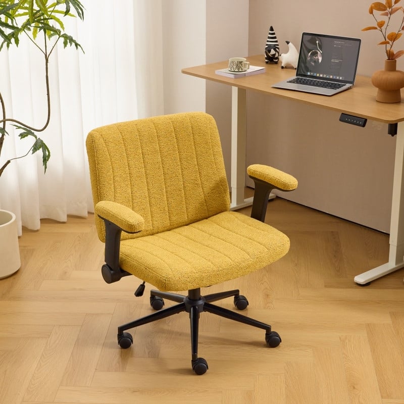 Speckled Chenille Swivel Chair With Flip-Up Arms For Cross-Legged