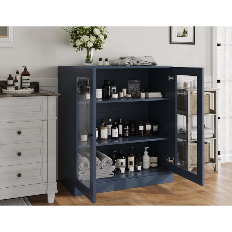 Palace Imports 100% Solid Wood 32" Bathroom Cabinet with Clear Glass Doors and Adjustable Shelves