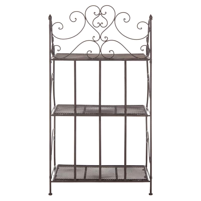 SAFAVIEH Outdoor Litzy Victorian Iron 3-Tier Shelf - 22.0" W x 14.2" L x 42.5" H