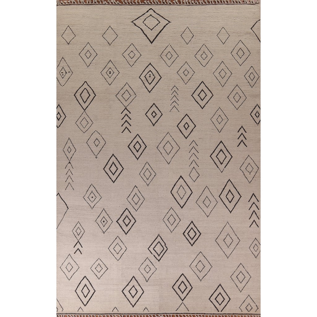 Geometric Moroccan Oriental Large Area Rug Hand-Knotted Wool Carpet - 9'9"x 14'5"