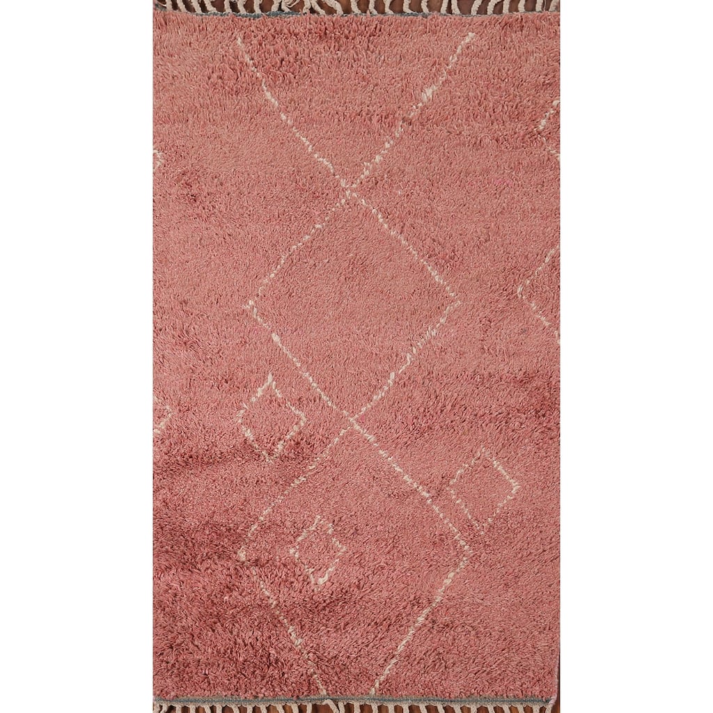 Moroccan Accent Rug Hand-Knotted Geometric Wool Carpet - 3'0" x 5'2"
