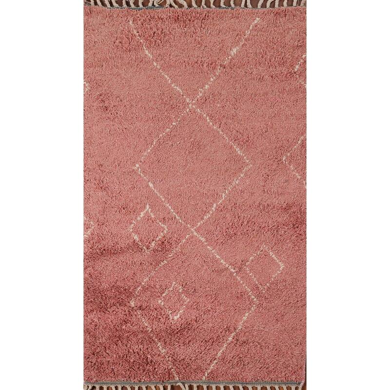 Moroccan Accent Rug Hand-Knotted Geometric Wool Carpet - 3'0" x 5'2"
