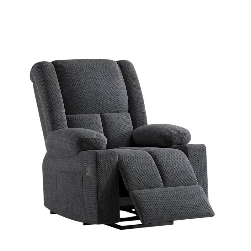 HomeRoots 32" Gray Heated Massage Lift Assist Power Recliner With USB