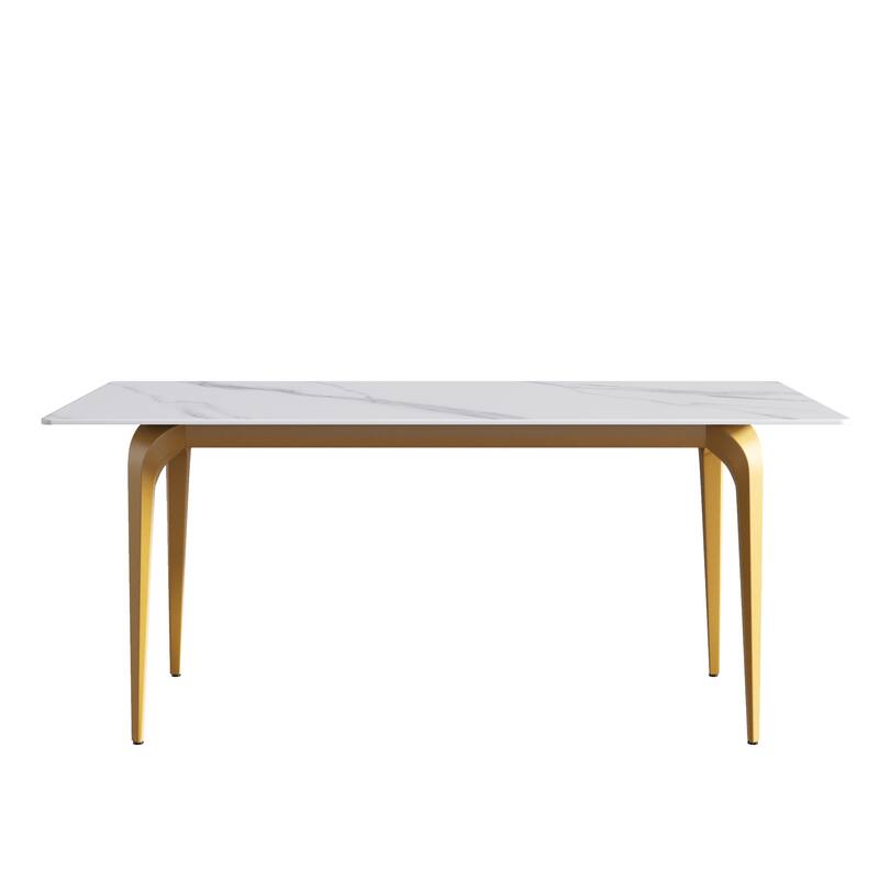 71" Modern Simply Marble Dining Table, Rectangular Sintered Stone Top and Carbon Steel legs