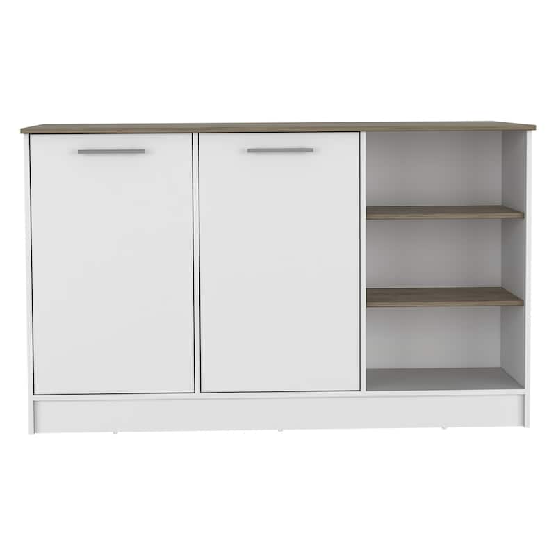 Kitchen Island Cart with Storage - 3 Shelves & 2 Cabinets - White & Dark Brown