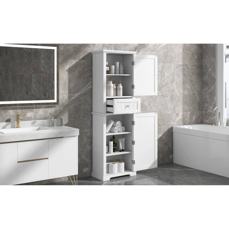 Roomfitters Tall Freestanding Bathroom Cabinet with Drawer, Adjustable Shelf and Smooth Painted MDF Finish