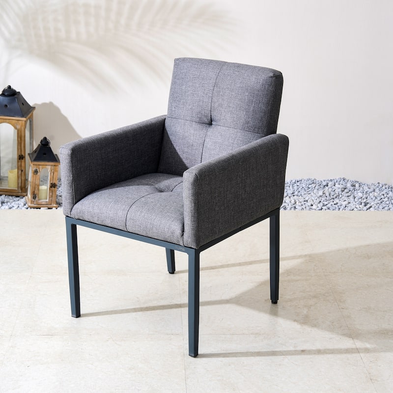 Set of 2 Modern Aluminum Grey Upholstered Dining Chairs with Armrest