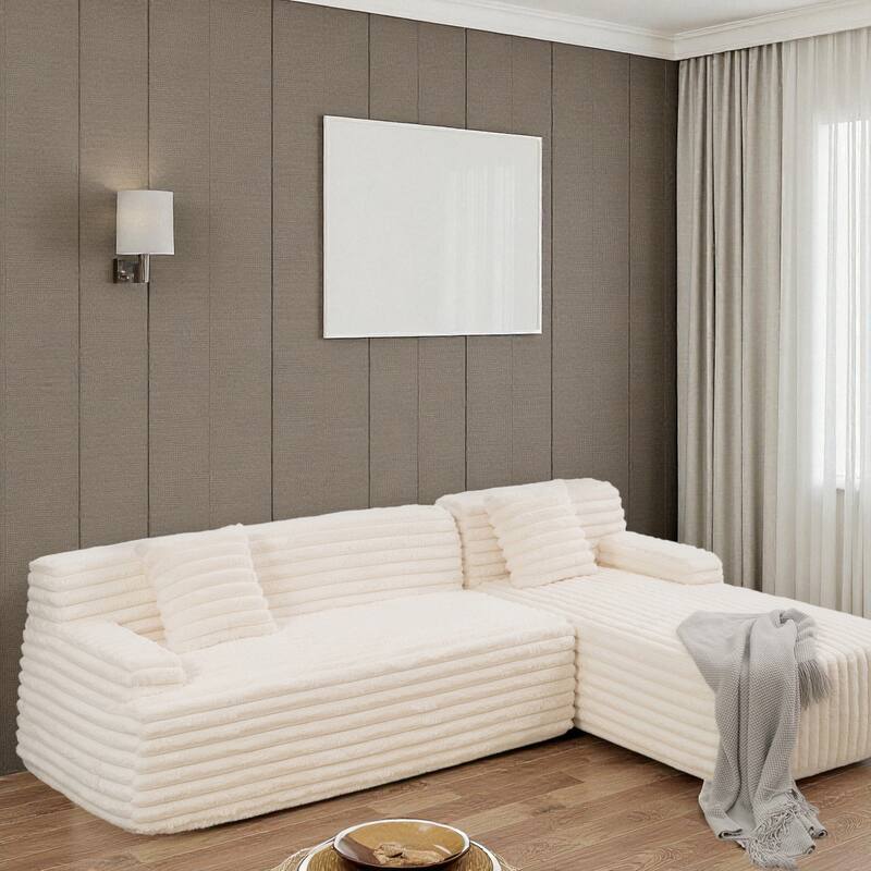 110" Cloud Sectional Sofa Free-Combined Faux Upholstered Modular Couch with Pillows for Living Room - Beige