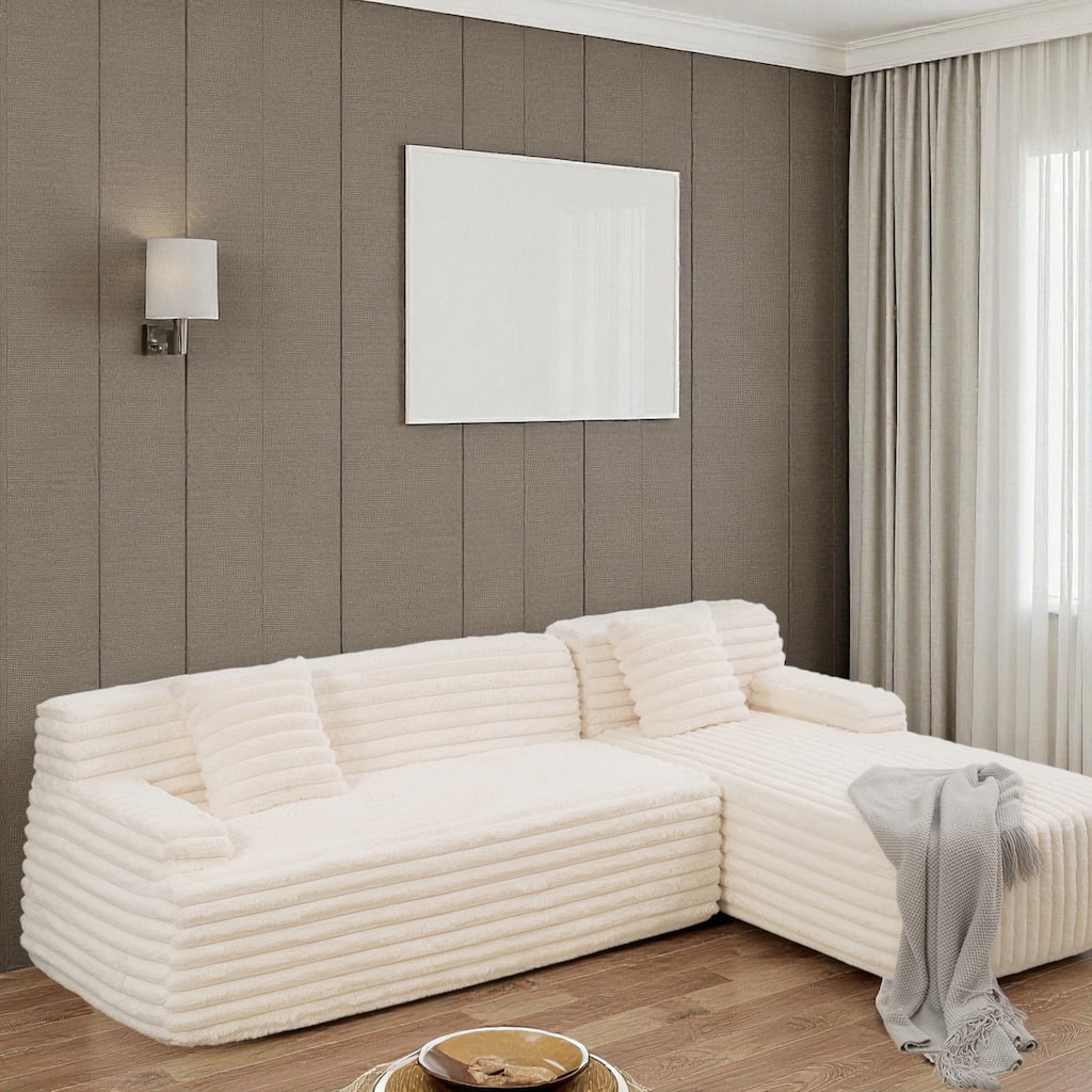 110" Cloud Sectional Sofa Free-Combined Faux Upholstered Modular Couch with Pillows for Living Room